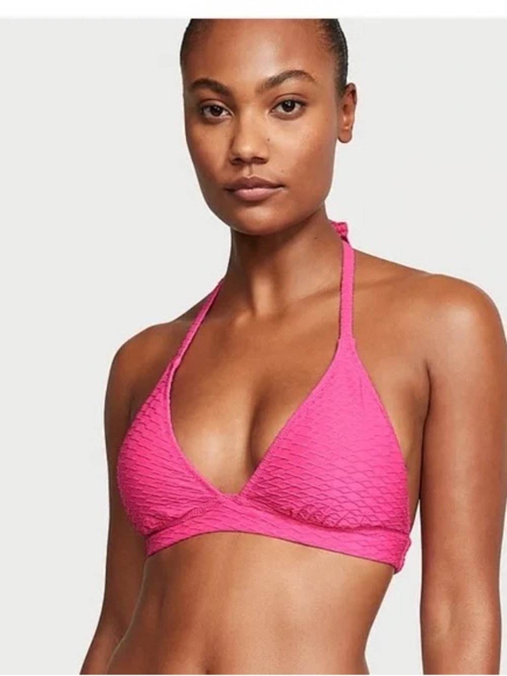 Pink Textured Halter Bikini Top